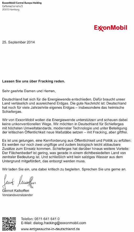 Fracking-Inserat von EXXON-MOBIL