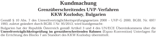 UVP-Verfahren Kozloduy