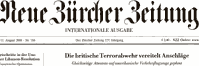 NEUE ZRCHER ZEITUNG - Titelseite, Schlagzeile am 11. August 2006
