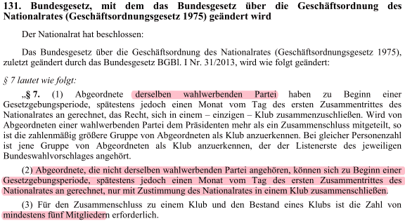 131. Bundesgesetz 19. Juli 2013 ber die Klubbildung im Nationalrat