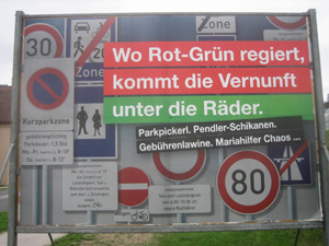 Plakat gegen ROT-GRÜN; Aufnahmedatum: 24. September 2013; Aufnahmeort: Bundesstraße 60, Vösendorf  Bild: WEBSCHOOL