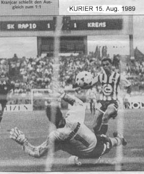 Fußballmatch Rapid gegen Krems am 15. August 1989