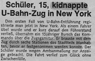 KURIER - Meldung vom 1. Feber 1981: Schüler, 15, kidnappte U-Bahn-Zug in New York