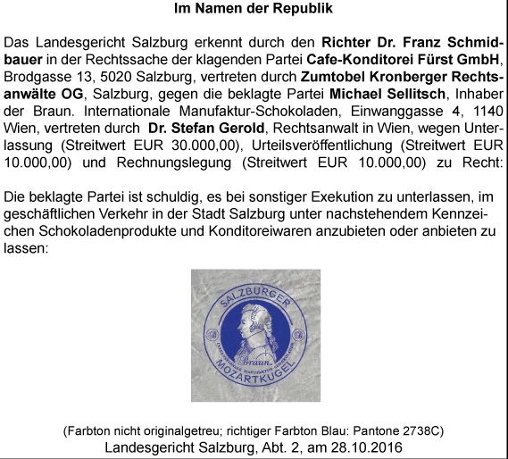 Fuerst klagte Konkurrent Braun; Urteilsveröffentlichung auf der Website von Braun